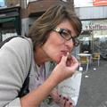 Mom's first bite of Dutch chocolate! 