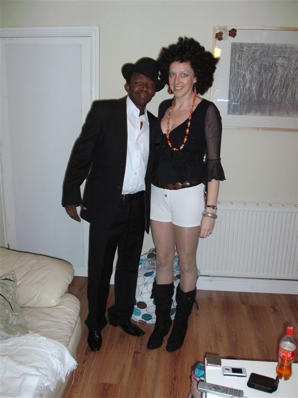Dressed up for Cheryl's 30th - a black and white themed night!